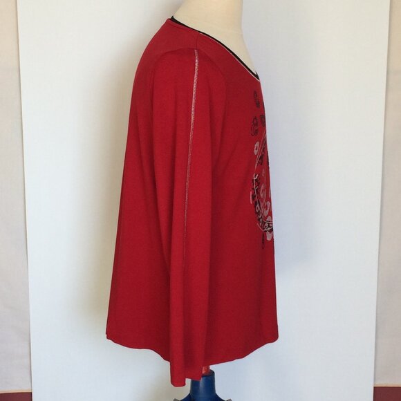 Share Dolcezza Womens Top Sweater XL Red Rhinestone Embellished Viscose Long Sle - Picture 4 of 7